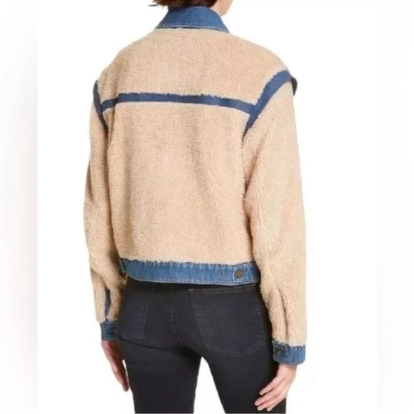 Veronica Beard Potter Cropped Denim-Trim Sherpa Jacket Size Medium - Picture 2 of 15